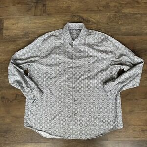 Tasso Elba Shirt Mens XL Multi-colored Jacquard Pattern Button Up Cotton
